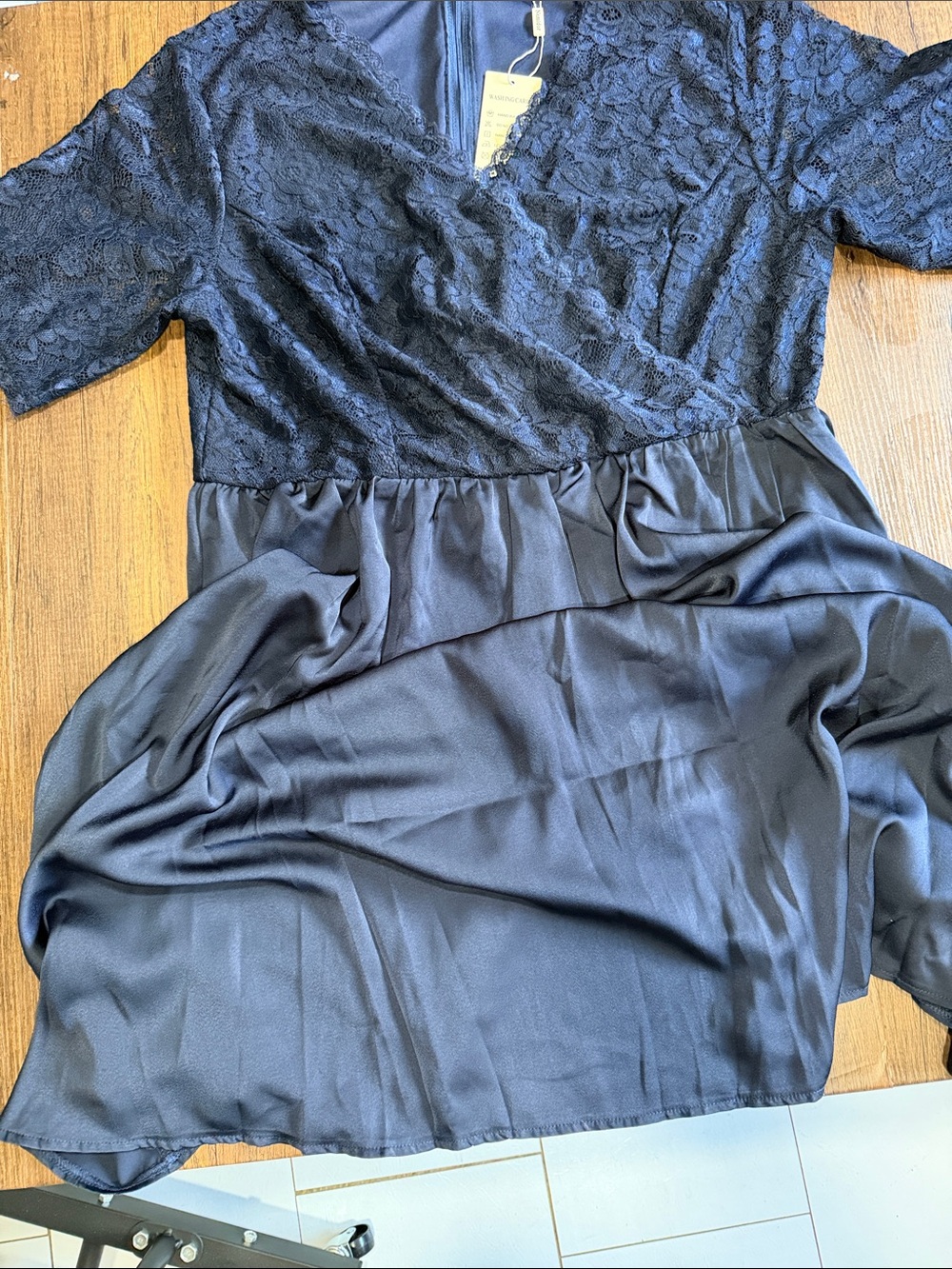 Women's Navy Lace & Satin Midi Dress. CAJA # 1 F